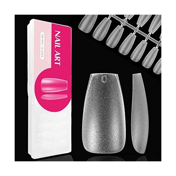 Faux Ongles Capsules Kit Manucure, 360 Pièces 15 Tailles Medium Cercueil Couverture Complète Résine Faux Ongles Capsule, Prot