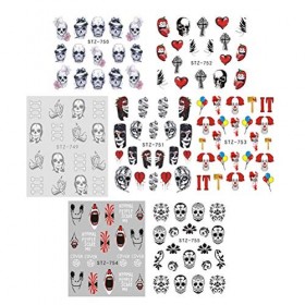 Lot de 50 feuilles de stickers pour ongles Motif tête de mort Halloween