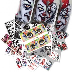 Lot de 50 feuilles de stickers pour ongles Motif tête de mort Halloween
