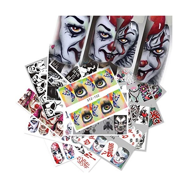 Lot de 50 feuilles de stickers pour ongles Motif tête de mort Halloween