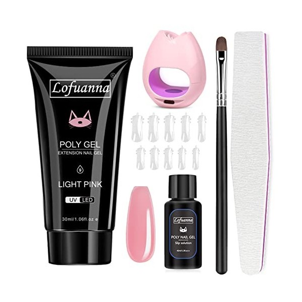 Lofuanna Kit Dextension Dongles en Poly Gel-30ML Deep Nu Gel Kit de Gel Poly avec lampe à ongles,brosse à ongles, kit de re