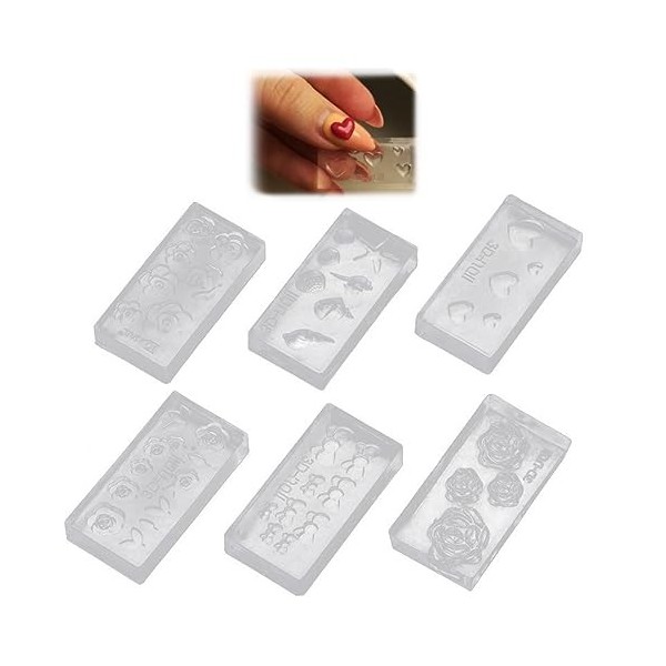 Silicone Moule Set Diy Nail Art,6Pcs Outils de manucure Mini en résine feuilles Animaux à fleurs Moules Kit ongles 3D Manucur