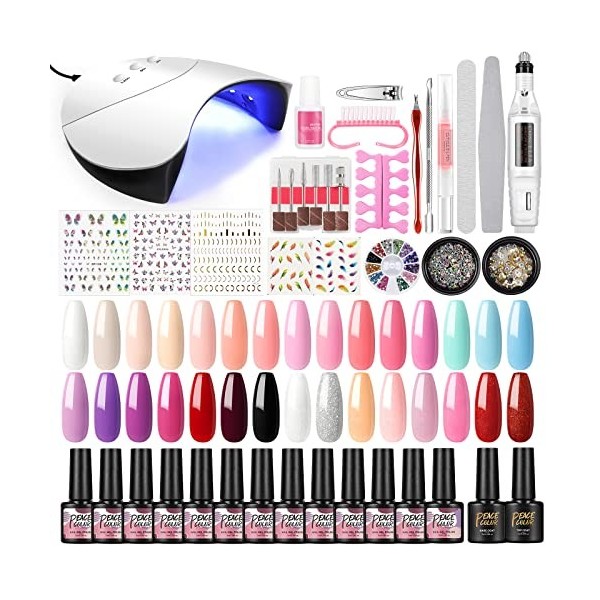 PEACECOLOR Kit Vernis Semi Permanent Complet UV LED Lampe 36W, 22 Couleurs Vernis Gel UV Semi Permanent avec Base et Top Coat