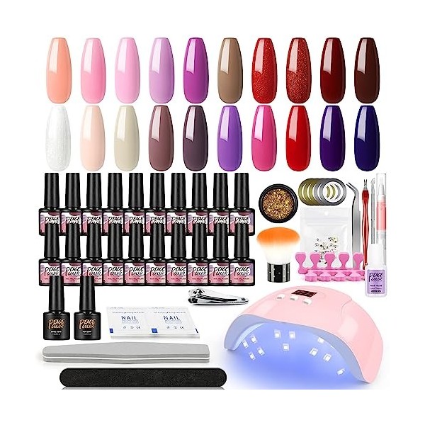 PEACECOLOR Kit Vernis Semi Permanent Complet UV LED Lampe 36W, 22 Couleurs Vernis Gel UV Semi Permanent avec Base et Top Coat