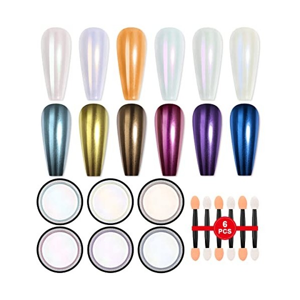 Saviland Kit de Poudre Chrome Ongle complet, 16 couleur Poudre de Effet Miroir Metallic avec Gel 3D Construction et Pinceaux 