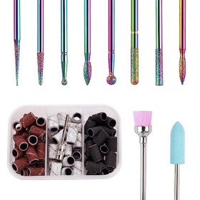 Lot de 10 Embout Ponceuse Ongles, Forets pour Ongles, 75 Pièces de Manchons Abrasifs, Enlever les Cuticules Acryliques en gel