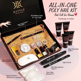RSTYLE Kit Ongle Gel UV Complet, 4 * 30g Poly Extension Gel Kit Complet Gel Ongle Kit Gel Construction Ongle UV/LED Lampe Kit