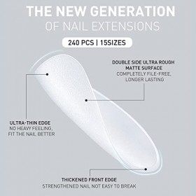 Beautilux 240pcs Faux Ongles Court Amande 15 Tailles Couverture ComplèTe Pré-poncé Mat Tough Capsules Américaines Manucure Fr