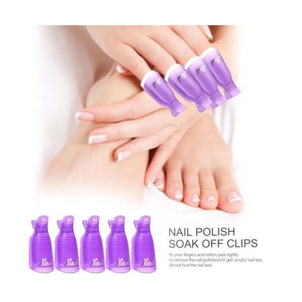 ASYKNM Capuchon Ongle, Nail Art Clip - 10 Pinces à Ongles Plastiques pour Nettoyer & Enlever Vernis Gel UV - Outil Semi Perma