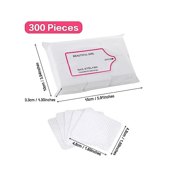 Xerteam Lot de 300 lingettes non pelucheuses pour ongles, lingettes non pelucheuses pour ongles en gel, tampons absorbants no