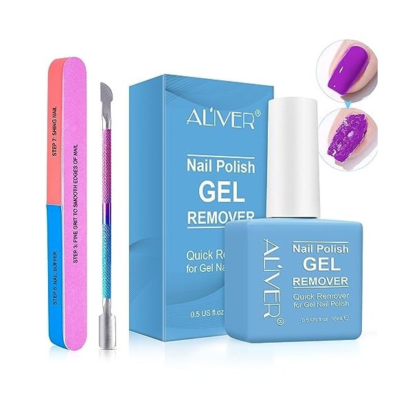 Dissolvant Pour Vernis à Ongles 15 ML , Disolvant A Ongles Semi Permanent En Gel, Dissolvant Pour Ongles Avec 1 Repousse Cut