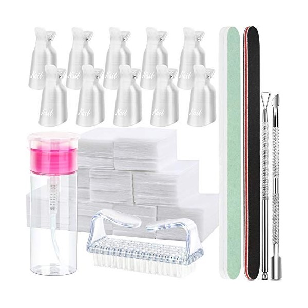 FANDAMEI Kit doutils pour retirer le vernis à ongles en gel,Flacon de 100 ml de dissolvant pour vernis à ongles,Tampon en co