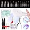 Saviland Capsule Americaine Ongle, 500pcs Pose Americaine Ongle Stiletto Long avec Mini Lampe UV, Colle à Ongles 4 en 1, Full