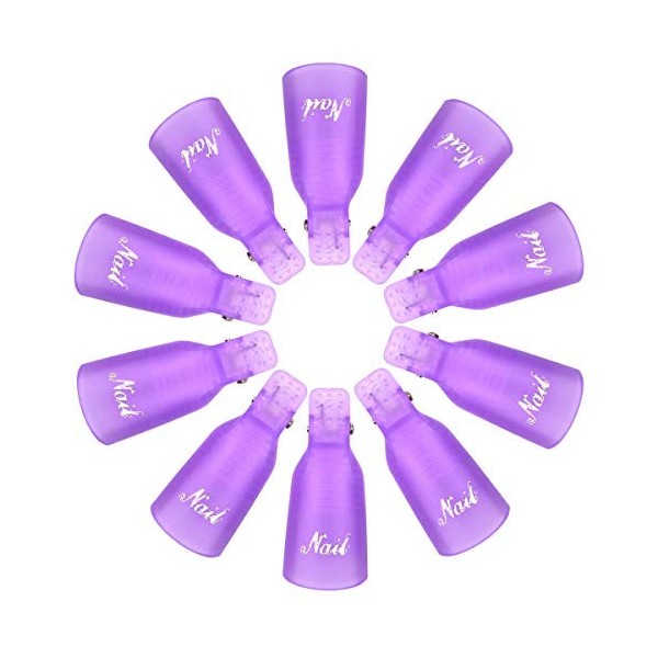 Benbilry Lot de 10 clips de dissolvant de vernis à ongles réutilisables en plastique pour nail art UV violet 