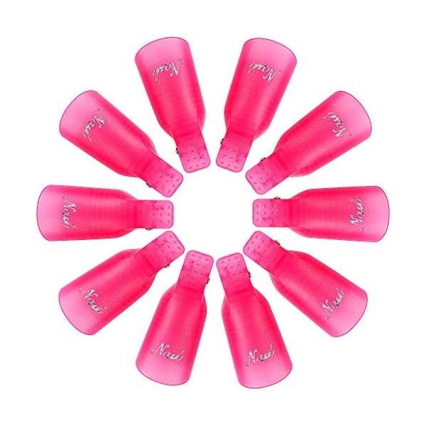 Lot de 10 clips de retrait de vernis à ongles en gel acrylique pour enlever le vernis gel UV des orteils et des doigts rose 