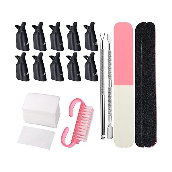 VEGCOO Kit doutils pour enlever le vernis à ongles gel, 10 pinces à ongles, 200 tampons en coton, 2 repousse-cuticules et un