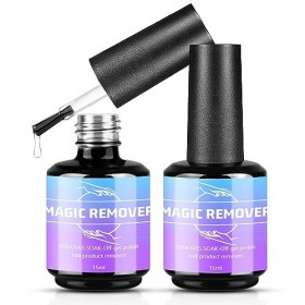 Lot de 2 Magic Remover Semi Permanent,15 ML Dissolvant Pour Vernis à Ongles,Outil De Dissolvant De Vernis A Ongles En Gel,Fac