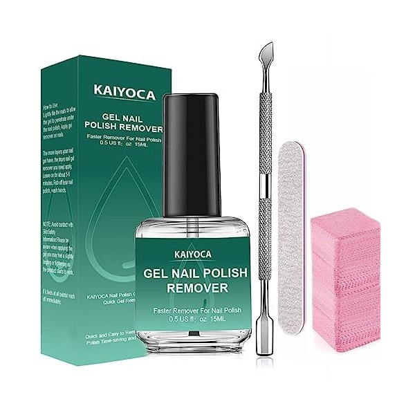 Gel Kit de décapant de vernis à ongles - 15ML décapant de vernis à ongles avec lime à ongles, poussoir à cuticules, coton-tig