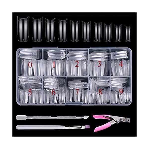 Beainfir Acrylique Kit Faux Ongles, 500 PCS Clair capsules ongles Conseils, Ongles Paillettes Papillon, Nail Foil Puce, Ongle...