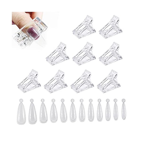 MaikcQ Kit doutils dextension dongles, 120 moules à ongles à double forme avec 10 clips transparents pour fixation de manu