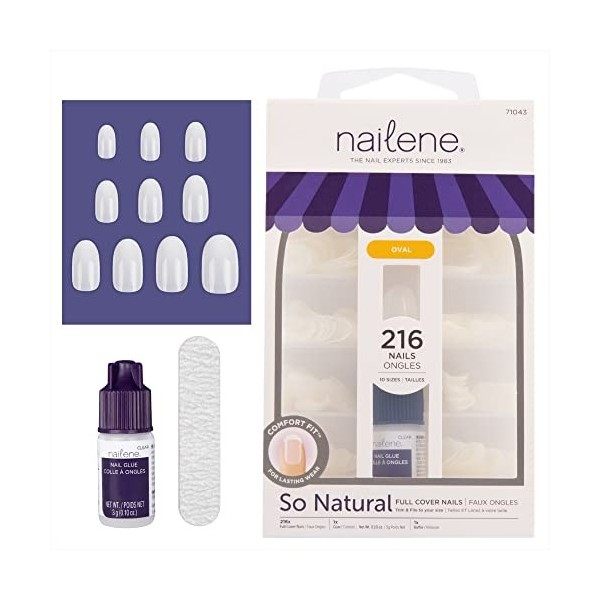 Nailene 71043 Faux ongles ovales, avec une couverture complète, 216 pcs