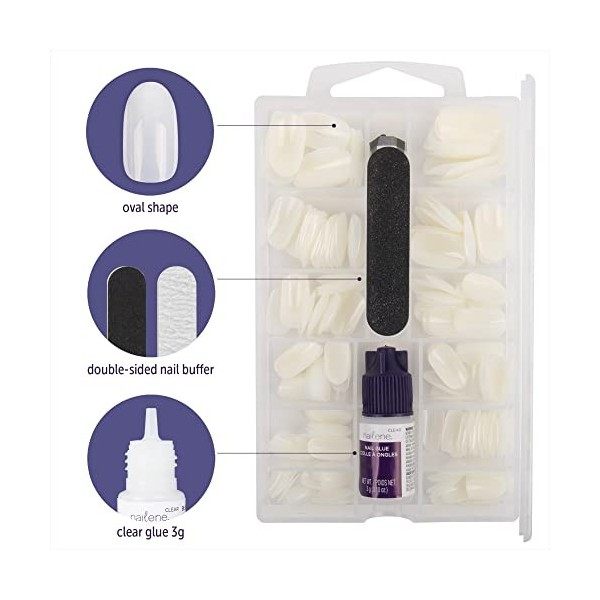 Nailene 71043 Faux ongles ovales, avec une couverture complète, 216 pcs