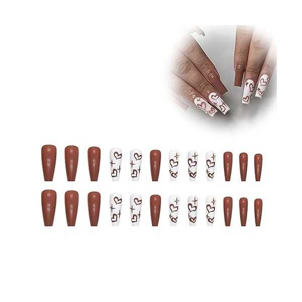 LJFEA Lot de 24 faux ongles courts en forme de cercueil - En acrylique brillant - Forme de ballerine - Pour femmes et filles