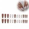 LJFEA Lot de 24 faux ongles courts en forme de cercueil - En acrylique brillant - Forme de ballerine - Pour femmes et filles