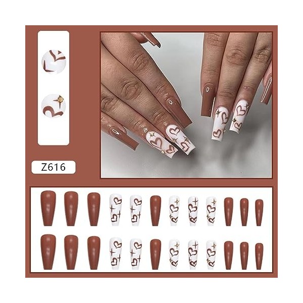 LJFEA Lot de 24 faux ongles courts en forme de cercueil - En acrylique brillant - Forme de ballerine - Pour femmes et filles