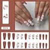 LJFEA Lot de 24 faux ongles courts en forme de cercueil - En acrylique brillant - Forme de ballerine - Pour femmes et filles