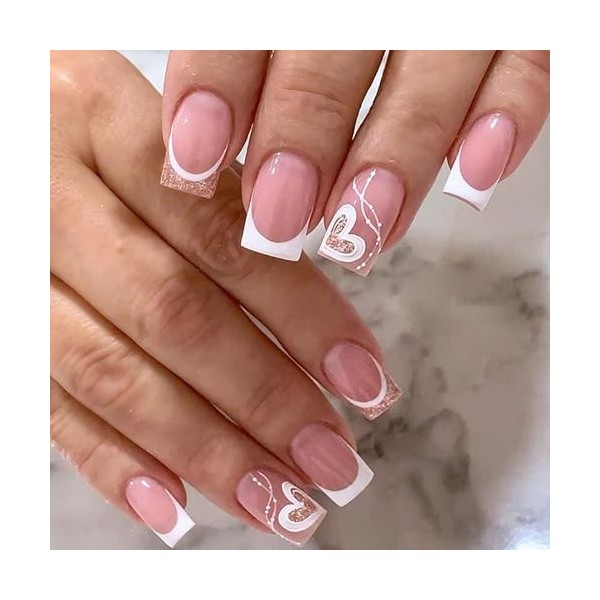 Lot de 24 faux ongles à pression en amande avec onglets adhésifs en acrylique pour femmes et filles