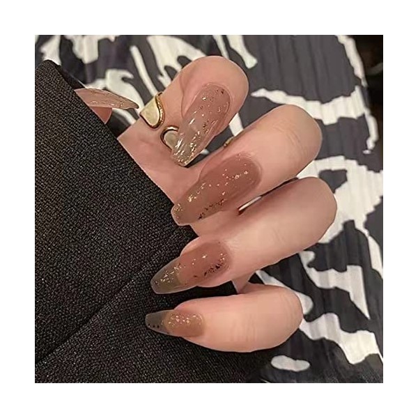 JUSTOTRY Lot de 24 faux ongles courts, gris et blanc, amande tourbillonnante avec motifs, couleur chair à coller sur les ongl