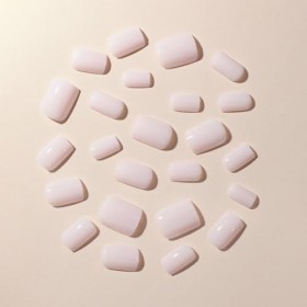 Cubahop 24pcs French Medium Square Press Nails nu blanc dégradé faux ongles Acrylique Art ensemble complet faux ongles sticky