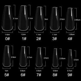 Lot de 500 faux ongles en acrylique - Transparent et blanc - En forme de ballerine - 10 tailles - Faux ongles artificiels ave