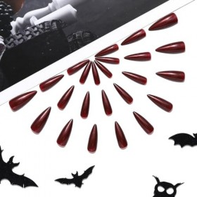 Brishow Faux ongles Halloween décoration sang rouge pressé on ongles Ballerina acrylique Long faux ongles fake nails 24 pièce