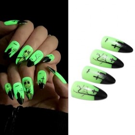 Brishow Faux ongles Halloween décoration Ghost Press on Nails grave noctlucent Stick on Nails Ballerina acrylique faux ongles