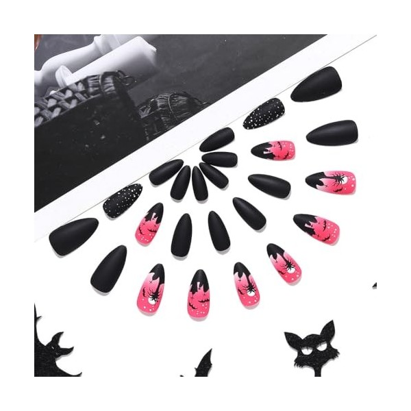 Brishow Faux ongles Halloween décoration Noir batte press on nails Ballerina acrylique pointes faux ongles 24 pièces femmes e