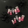 Brishow Faux ongles Halloween décoration araignée noir pressé on ongles fantômes Ballerina acrylique rose court faux ongles 2