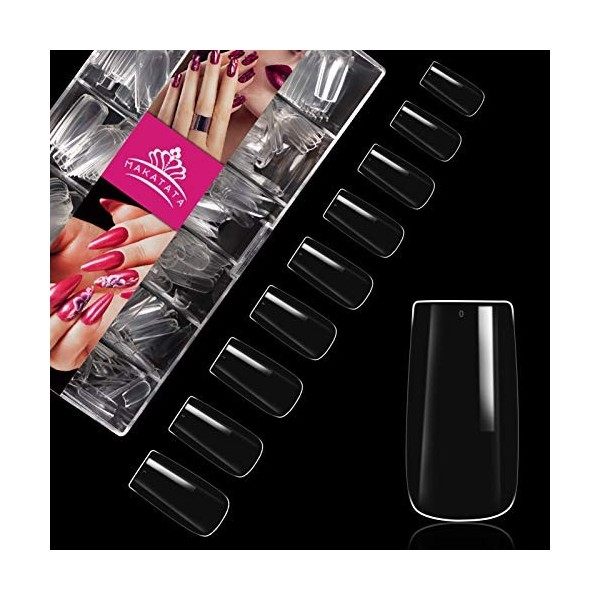 Lot de 500 faux ongles en acrylique - Forme carrée - Couverture complète - 10 tailles - Pour adultes et enfants NT012