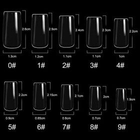 Lot de 500 faux ongles en acrylique - Forme carrée - Couverture complète - 10 tailles - Pour adultes et enfants NT012