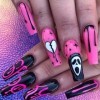 Brishow Faux ongles Halloween décoration fantôme press on nails Ballerina acrylique Rose Black Long faux ongles 24 pièces fem