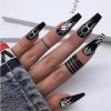Handcess Lot de 24 faux ongles noirs mats en forme de cercueil dHalloween - Faux ongles à coller sur les ongles en acrylique
