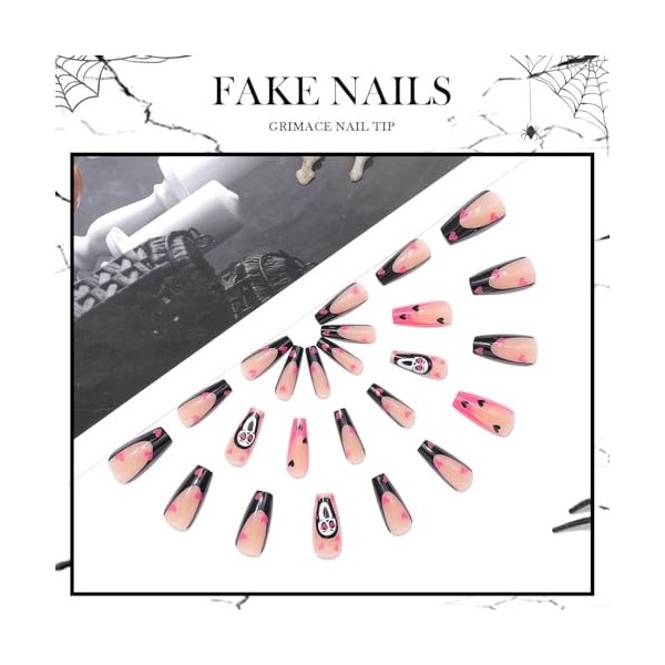 Handcess Lot de 24 faux ongles à coller en acrylique brillant en forme de cœur pour femme et fille