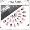 Handcess Lot de 24 faux ongles à coller en acrylique brillant en forme de cœur pour femme et fille