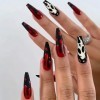 Handcess Lot de 24 faux ongles en acrylique à coller pour Halloween - Noir et rouge - Pour femme et fille