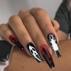 Handcess Lot de 24 faux ongles en acrylique à coller pour Halloween - Noir et rouge - Pour femme et fille