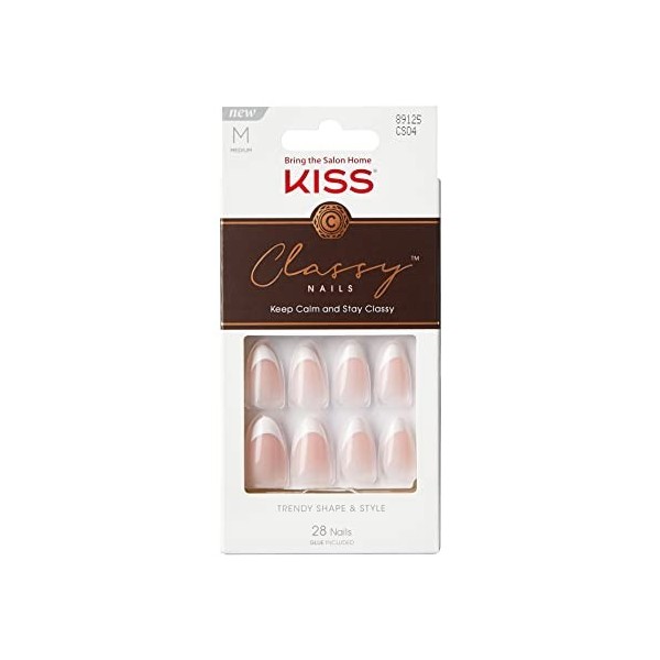 KISS Classy Lot de 28 faux ongles prêts à lemploi, imperméables, résistants aux taches, résistants aux éclats, pas de temps 
