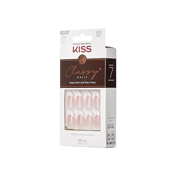 KISS Classy Lot de 28 faux ongles prêts à lemploi, imperméables, résistants aux taches, résistants aux éclats, pas de temps 