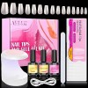 AISEELY Kit Capsule Pose Americaine Ongles, 360 PCS Capsules Ongle Court Amande, Avec Portable Lampe Ongles UV et 4 in1 Colle