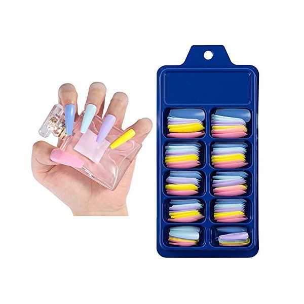 Lot de 100 faux ongles naturels - 10 tailles - Mat - Couverture intégrale - Pour ongles longs et pointus - Pour manucure - Be